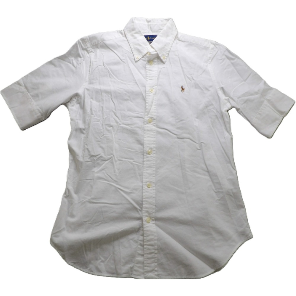 Ralph Lauren Oxford Polo Shirt Men M Slim Fit White Flesh Pony OCBD Button Front